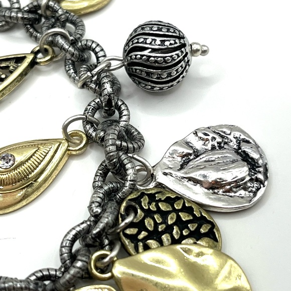 Charm Chicos Silver Bracelet. Big Charms  Pearl, Crystal, Coins Mixed Metals - Picture 6 of 14